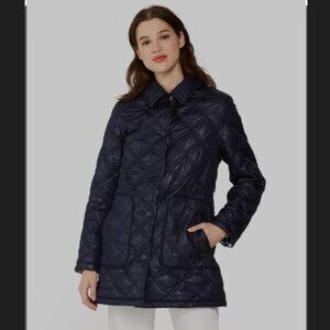 Kate Spade Blue Quilted Puffer Jacket with Gingham Lining - sz L